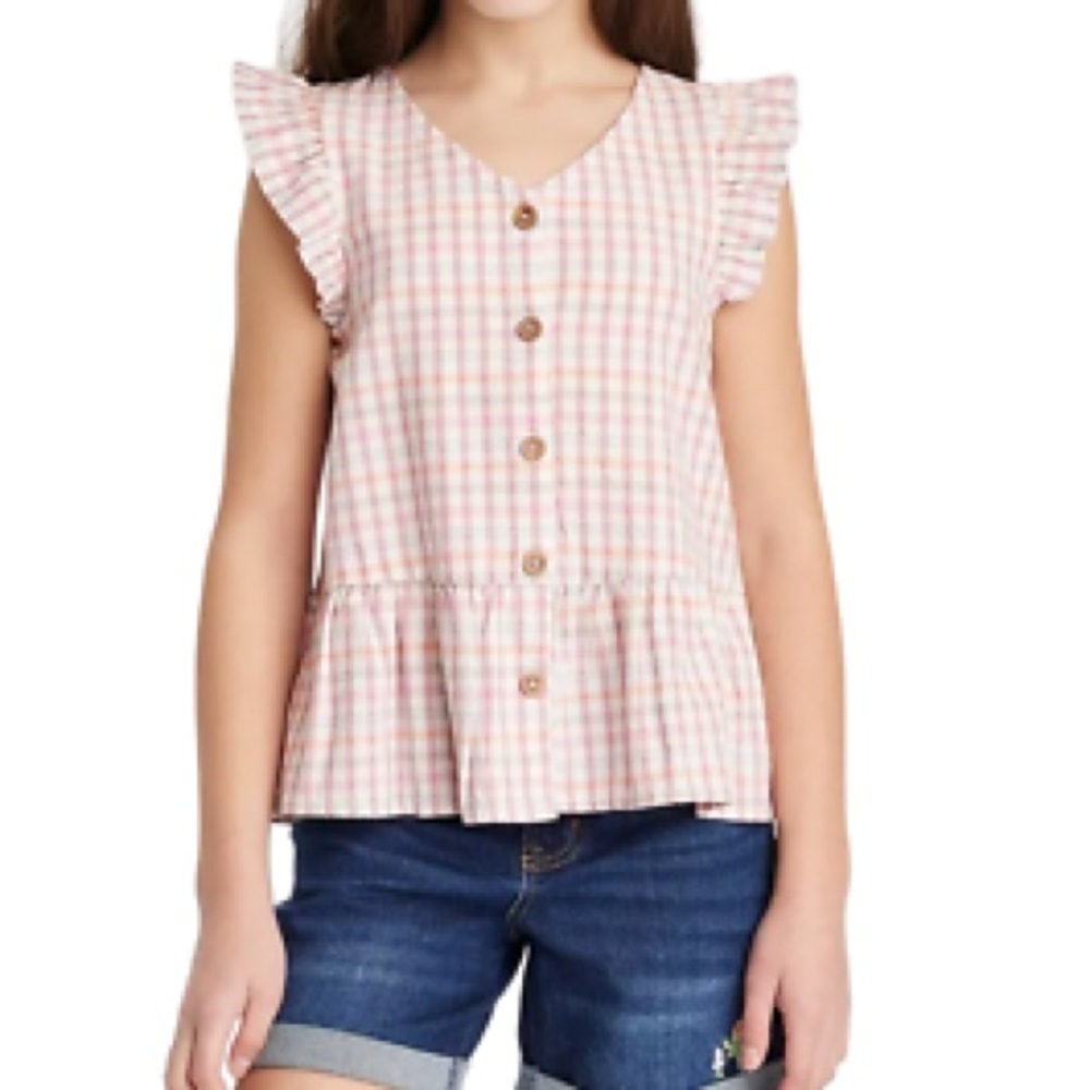 Cat & Jack checkered sleeveless woven button down top
